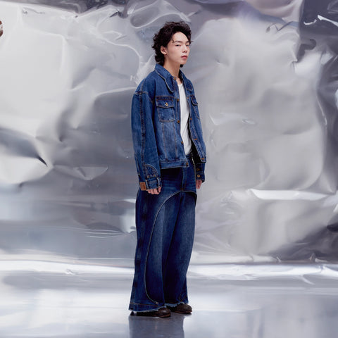 Mirrored Denim Trousers: Stonewash Blue